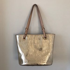 Michael Kors gold metallic every day monogram tote